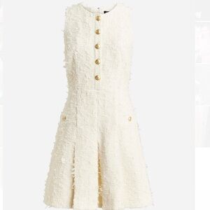 NWT j crew Pleated mini dress in textured tweed cream size 8